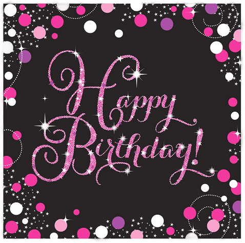 Riethmüller Servietter Happy Birthday Svart/Rosa Glitter