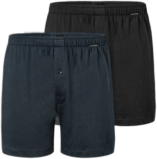 Schiesser 2P Long Boxershorts Svart/Blå