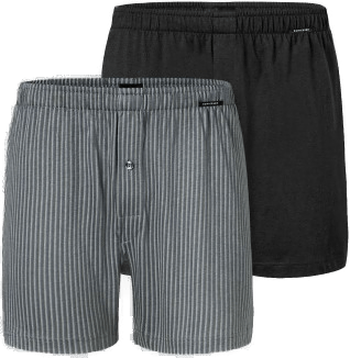 Schiesser 2P Long Boxershorts Svart/Grå