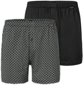Schiesser 2P Long Boxershorts Svart/Rutet