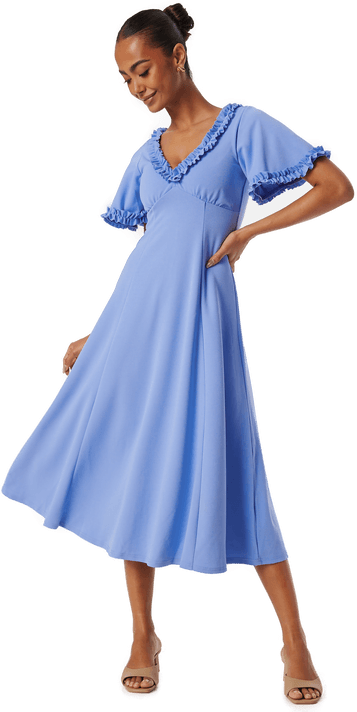 Goddiva Flutter Sleeve Frilly Midi Dress