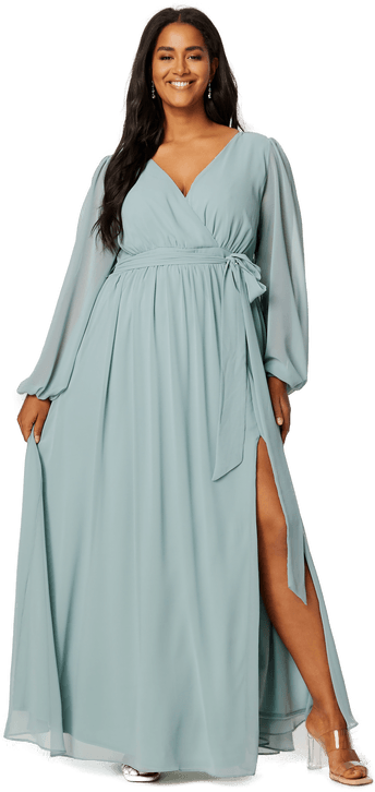 Goddiva Curve Long Sleeve Chiffon Maxi Dress