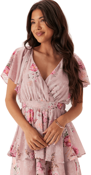 Goddiva Floral Flutter Midi Dress