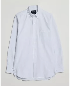 Drakes Striped Button Down Shirt Blue