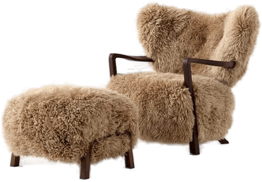 &Tradition Wulff Lounge Chair Pouf Sheepskin Honey Walnut