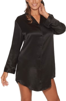 Lady Avenue Pure Silk Nightshirt Svart