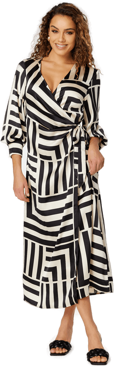 Object Collectors Item Sateen AOP L/S Wrap Dress