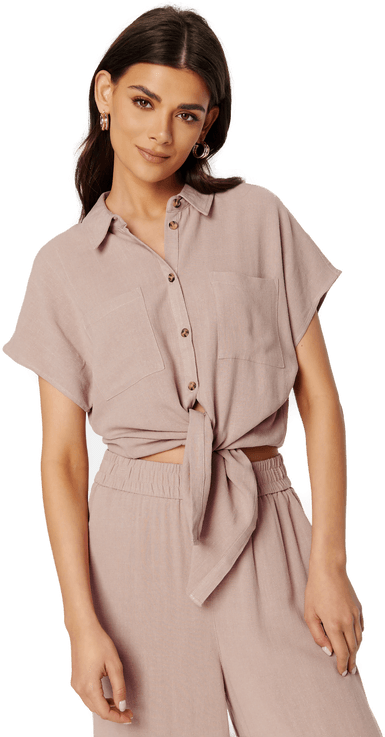 Pieces Vinsty SS Linen Tie Shirt