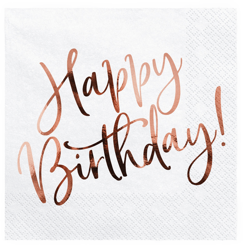 Partydeco Happy Birthday Servietter Roségull 20-pakning