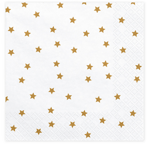 Partydeco Servietter Stjerner Gull/Hvit
