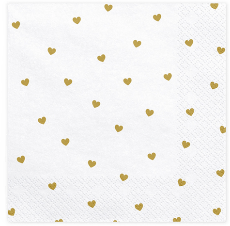 Partydeco Servietter Hvite med Gullhjerter