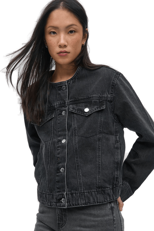 Gina Tricot Collarless denim jacket Svart