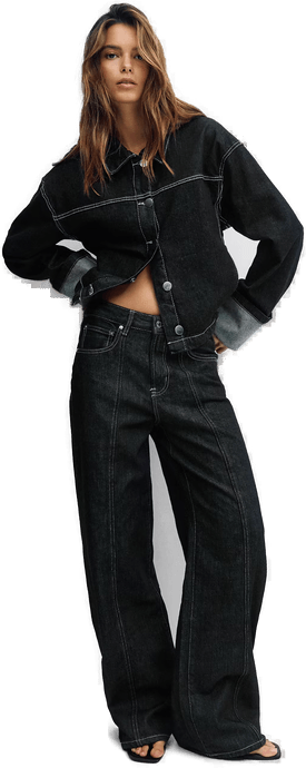 Gina Tricot Wide front seam jeans Svart