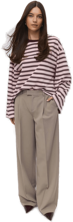 Gina Tricot Mid wide pleated trousers Beige