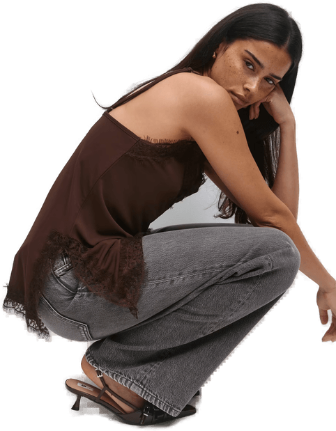 Gina Tricot Lace Detail Singlet Brun