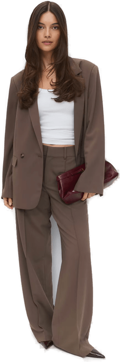 Gina Tricot Mid waist wide trousers Beige