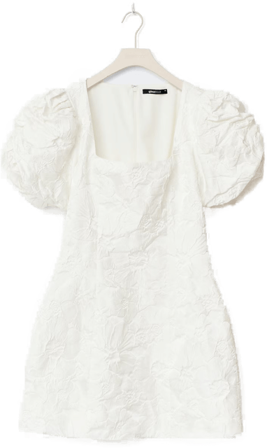 Gina Tricot Brocade puffsleeve mini dress Hvit
