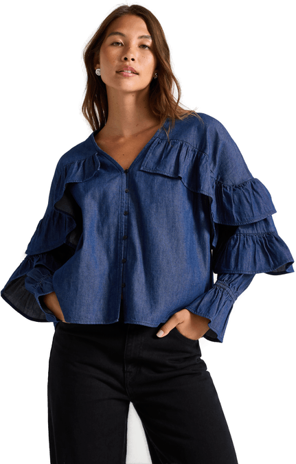 Lindex bluse med volanger
