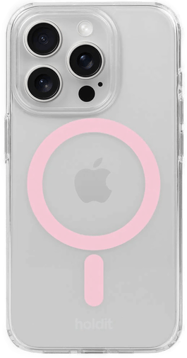 Holdit iPhone 15 Pro MagSafe Deksel Transparent/Pink
