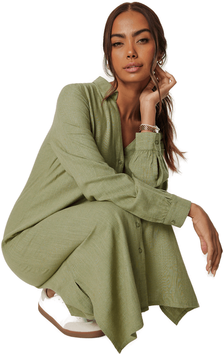 Happy Holly Linen Shirt Dress