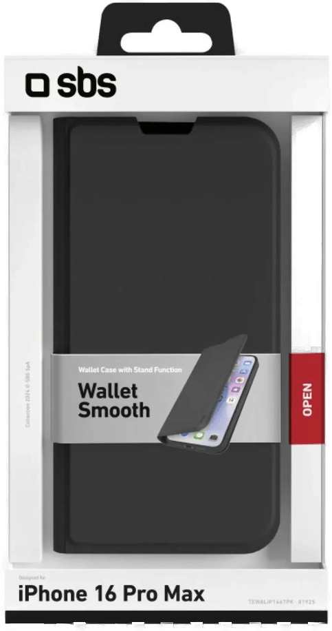 Sbs Lommebokdeksel iPhone 16 Pro Max - Svart