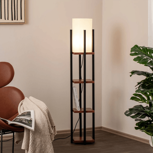 Opviq Gulvlampe Shelf, svart/kobber