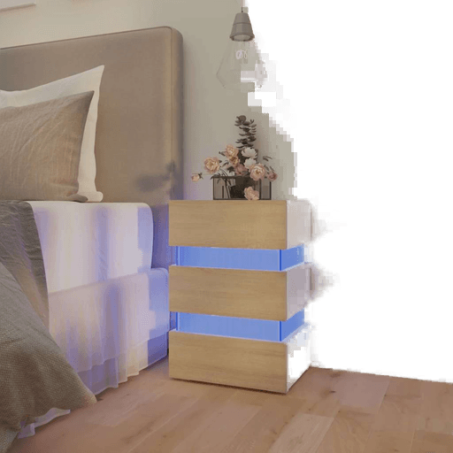 Vidaxl LED-nattbord hvit og sonoma eik