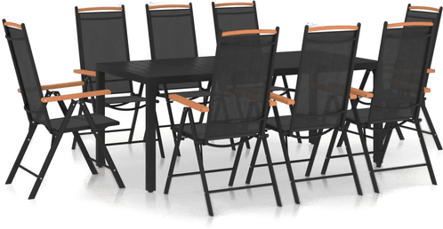 Vidaxl Utendørs spisestue 9 deler svart