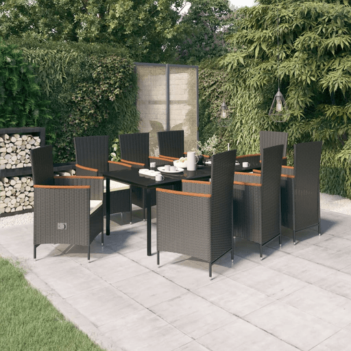 Vidaxl Utendørs spisestue 9 deler svart
