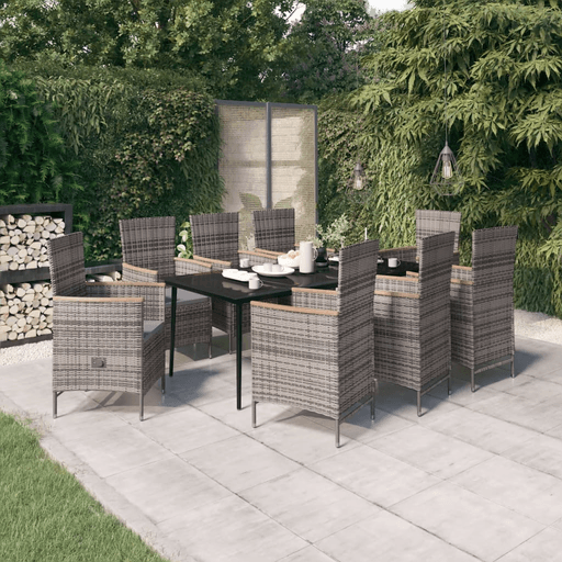 Vidaxl Utendørs spisestue 9 deler grå