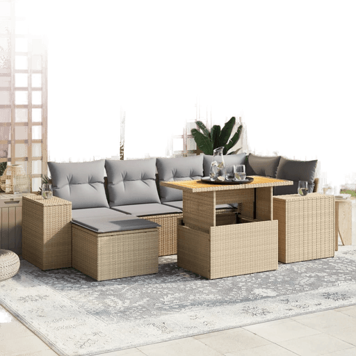 Vidaxl Hagesofagruppe 7 deler beige