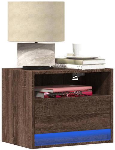 Vidaxl Vegghengt nattbord med LED-lys