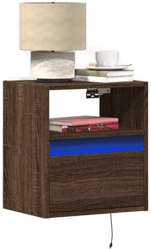 Vidaxl Vegghengt nattbord med LED-lys