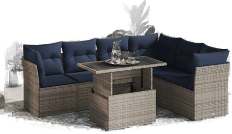 Vidaxl Hagesofa 7 deler svart polyrotting