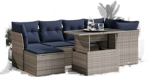 Vidaxl Hagesofa 7 deler grå polyrotting