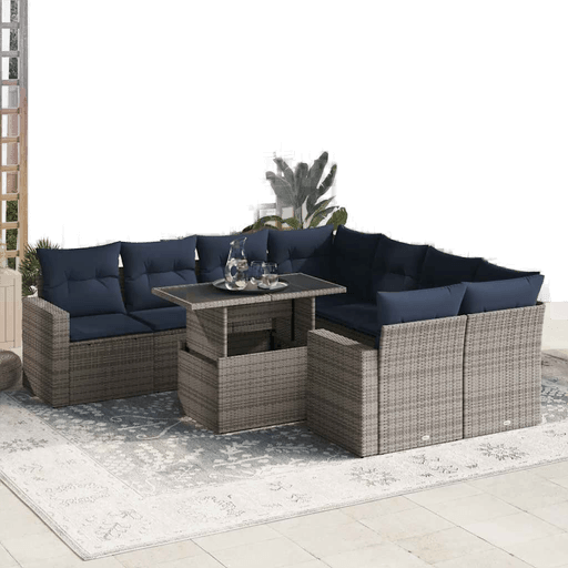 Vidaxl Hagesofa 9 deler grå polyrotting