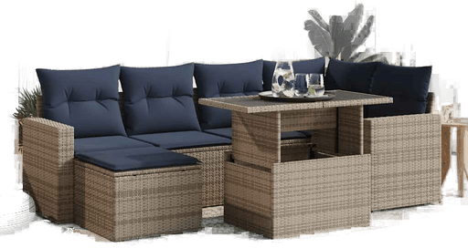 Vidaxl Hagesofa 7 deler grå polyrotting