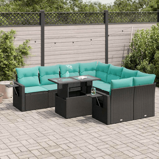 Vidaxl Hagesofa 9 deler svart