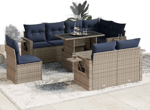 Vidaxl Hagesofa 9 deler grå polyrotting