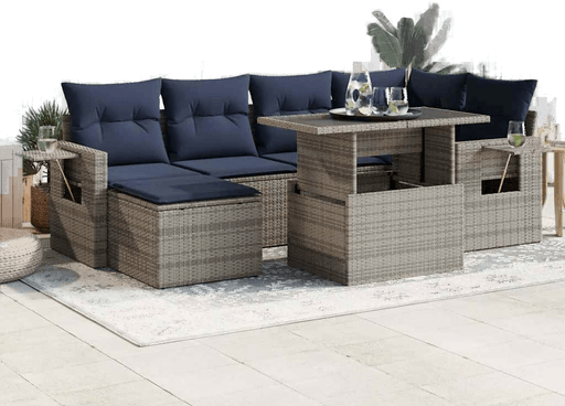 Vidaxl Hagesofa 7 deler grå polyrotting