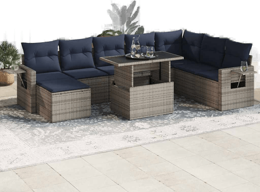 Vidaxl Hagesofa 9 deler grå polyrotting