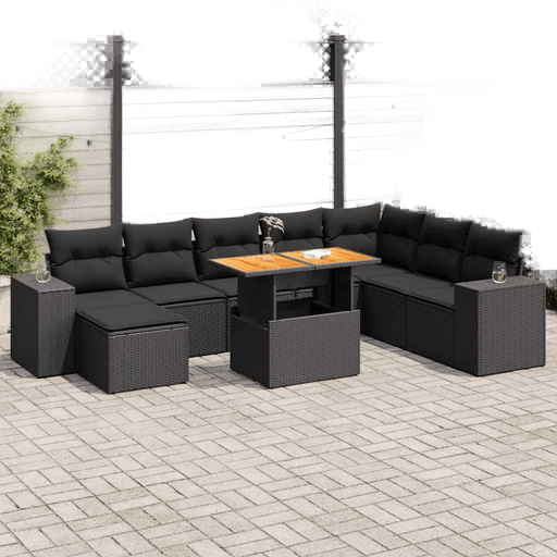 Vidaxl Hagesofa 9 deler svart polyrotting