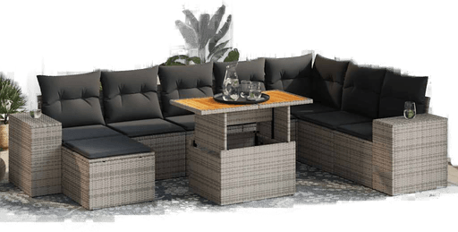 Vidaxl Hagesofa 9 deler grå polyrotting