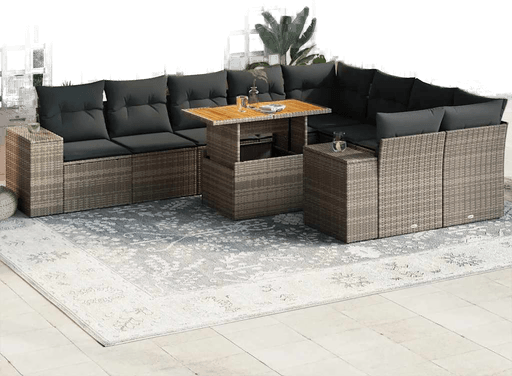 Vidaxl Hagesofa 10 deler grå polyrotting