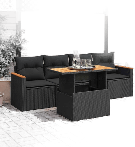 Vidaxl Hagesofa 5 deler svart