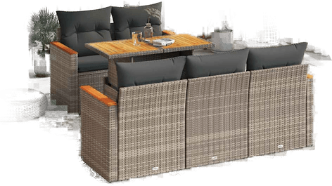 Vidaxl Hagesofa 6 deler grå polyrotting