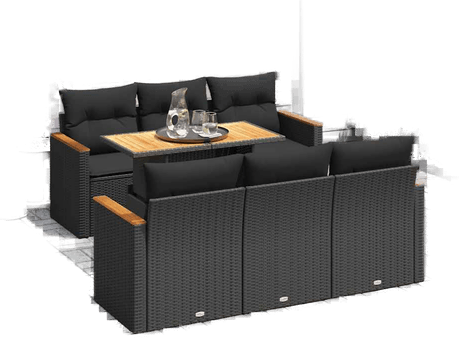 Vidaxl Hagesofa 7 deler svart polyrotting