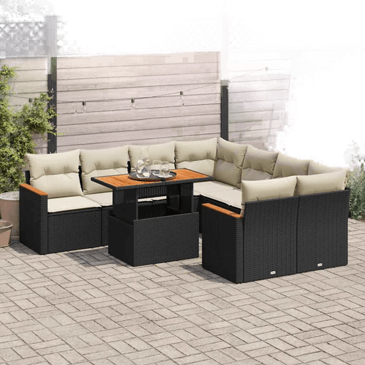 Vidaxl Hagesofa 9 deler svart