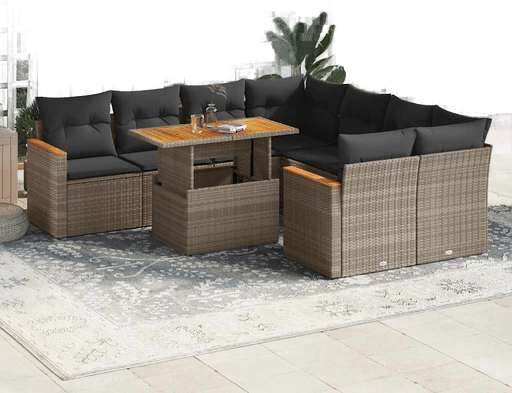 Vidaxl Hagesofa 9 deler grå polyrotting