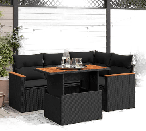 Vidaxl Hagesofa 5 deler svart